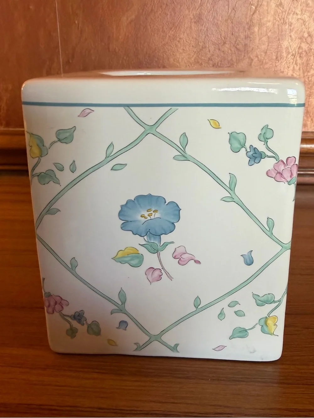 Vtg R.B. Bernarda Portugal Ceramic Tissue Box Cover Square Floral Wildflower 6